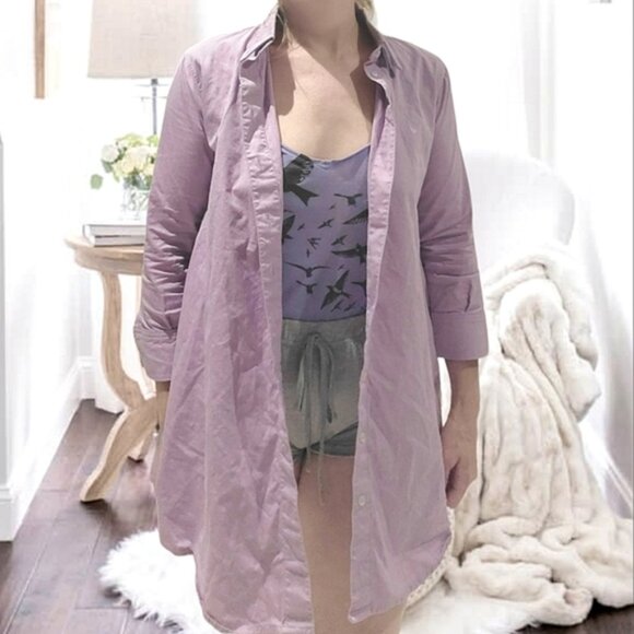 American Apparel Belted Chamblay Shirt Dress in Lilac - Picture 13 of 16